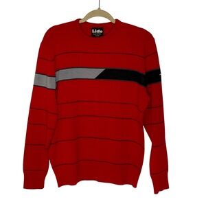 Vintage retro Lido of California men's crew ski sweater red striped 70s wool XL